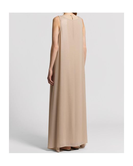 Peserico Natural Sleeveless Hammered Satin Dress