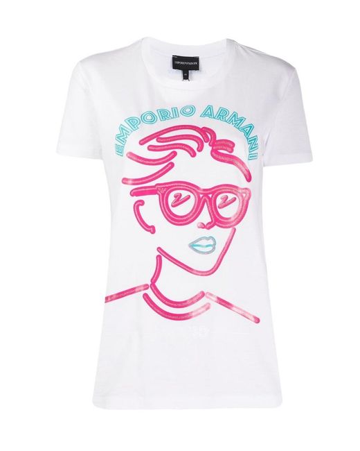 Emporio Armani White Portrait Print T-Shirt