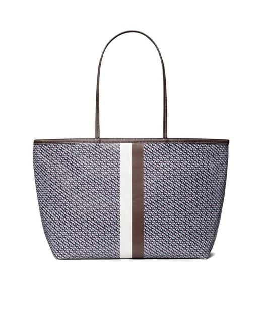 Tory Burch White Racer Patterned Tote Bag