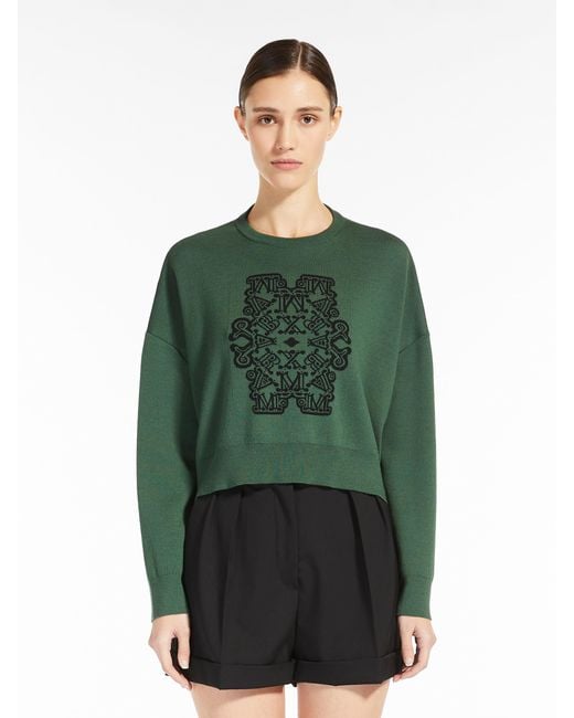 Max Mara Green Monogram-Jacquard Cropped Jumper