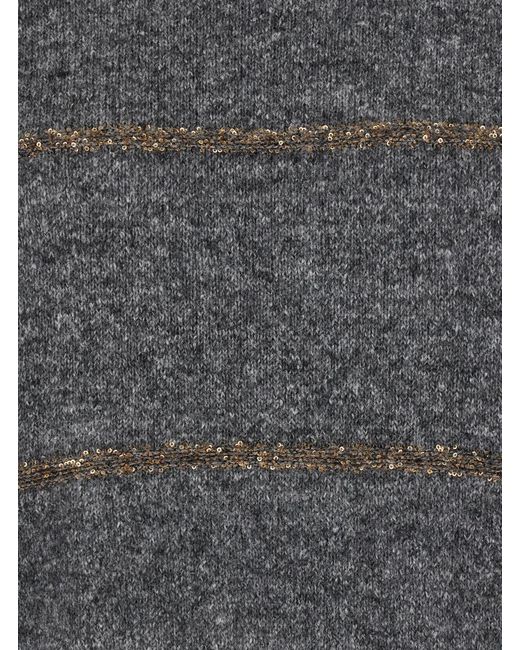 Brunello Cucinelli Gray High Neck Sweater With Stripe Motif