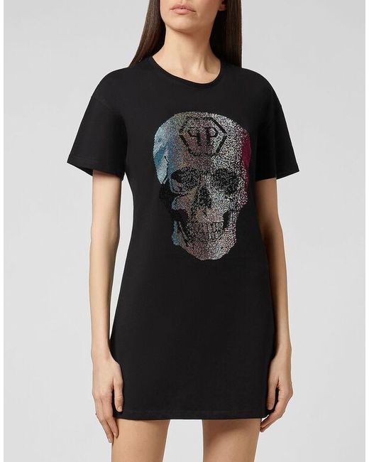 Philipp Plein Black Logo Details T-Shirt Dress