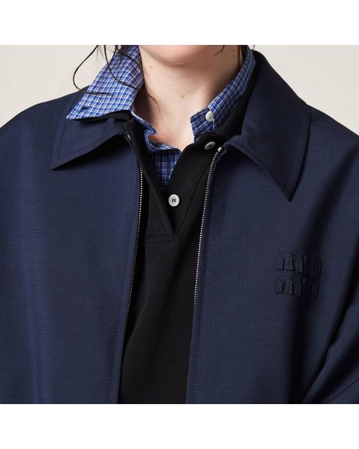Miu Miu Blue Logo-Detailed Zipped Jacket