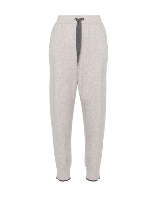 Brunello Cucinelli White Mid-Rise Cashmere Track Trousers