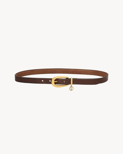 Saint Laurent White Cassandre Charm Elongated Buckle Thin Belt