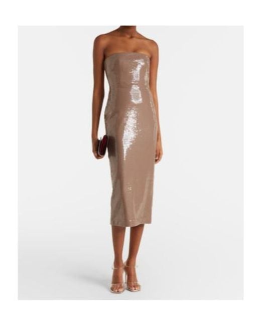 Alex Perry Brown Sequined Strapless Midi Dress