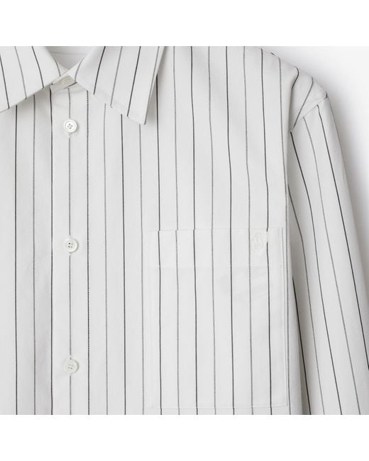 Burberry White Logo Embroidered Striped Shirt for men