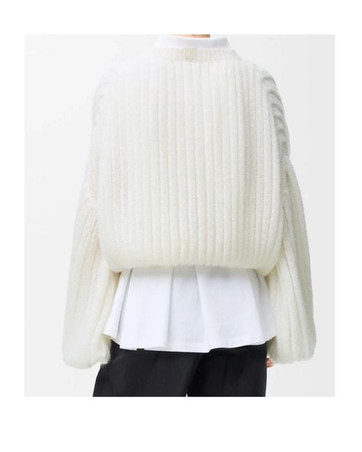 Loewe White Balloon-Sleeved Knitted Jumper