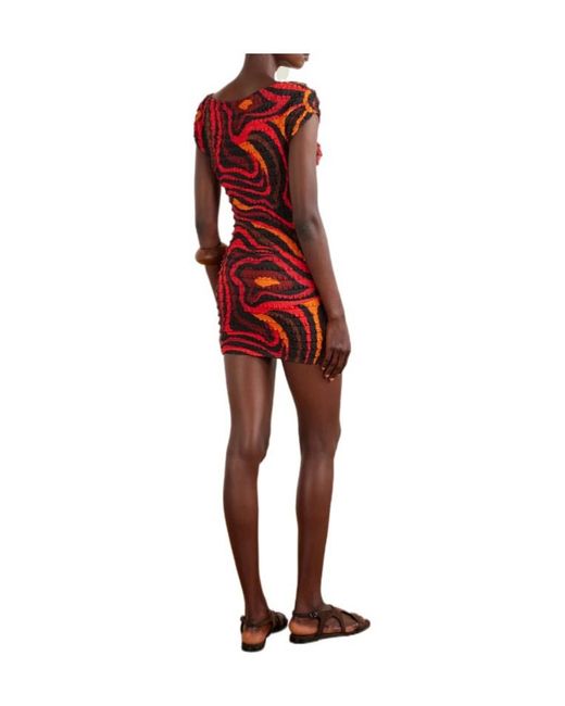 Emilio Pucci Red Shibori Crinkled-Crepe Printed Mini Dress