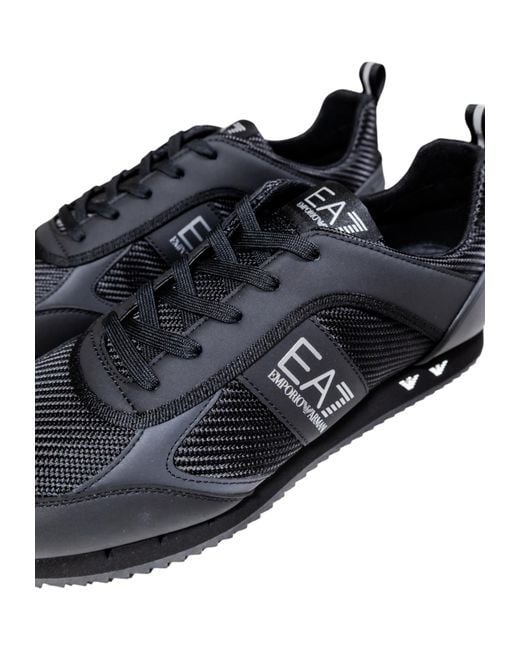 EA7 Black Logo Printed Low-Top Sneakers for men