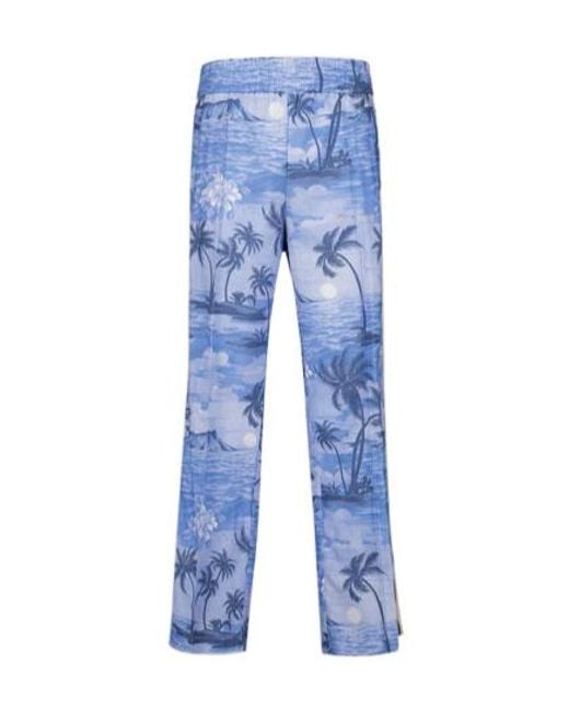 Palm Angels Blue Island Printed Elastic Waist Trousers for men