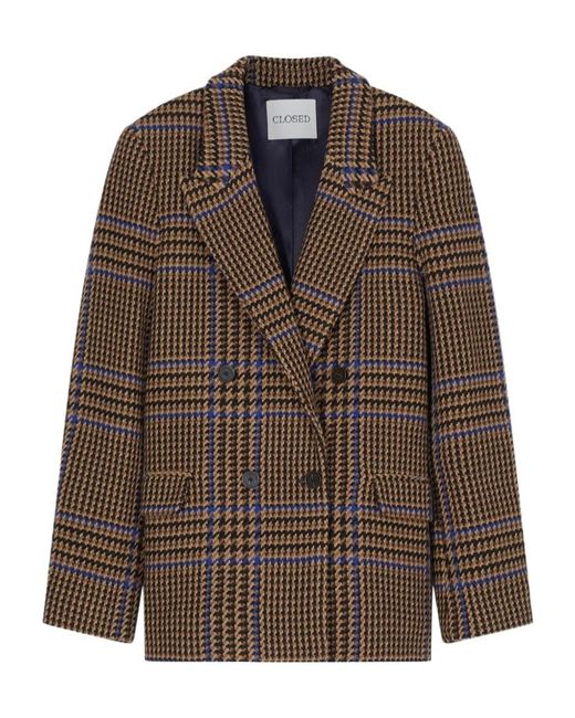 Closed Brown Check-Pattern Double-Breasted Blazer