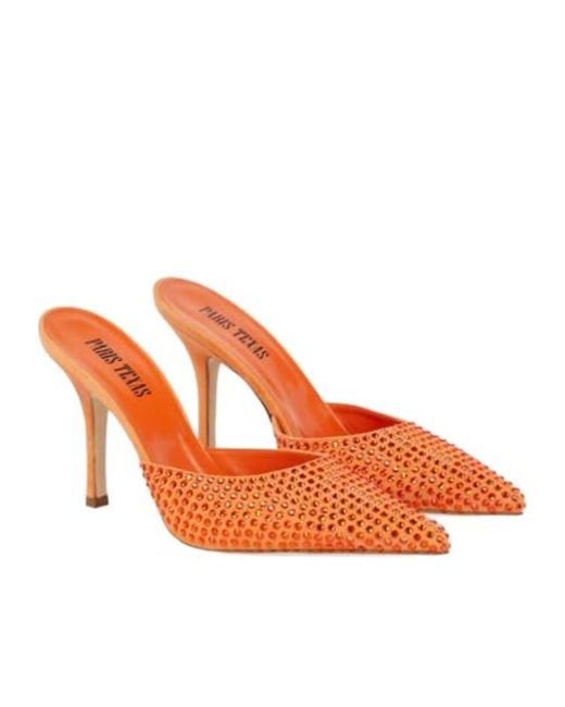 Paris Texas Orange Hollywood Embellished Suede Mules