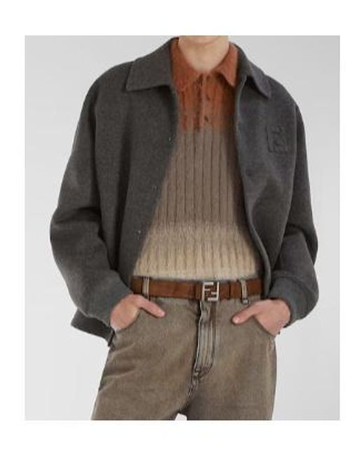 Fendi Gray Double Wool Jacket With Ff Detail for men