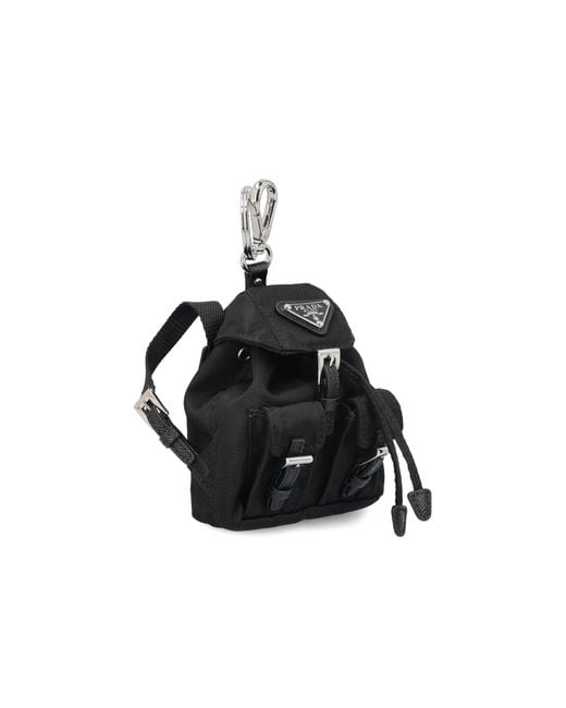 Prada Black Triangle-Logo Mini Icon Keyring for men