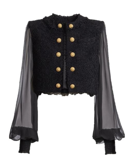 Balmain Black Cropped Tweed Muslin Jacket