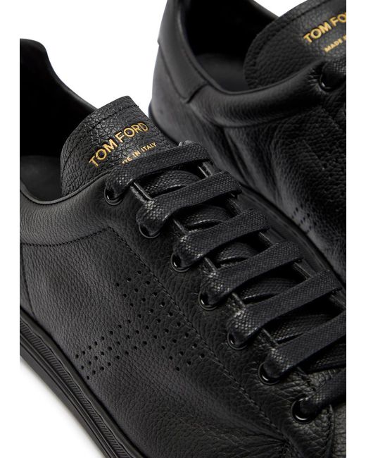 Tom Ford Black Warwick Grained Leather Sneakers for men