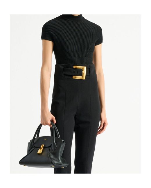 Balmain Black Ribbed Turtleneck Knitted Top