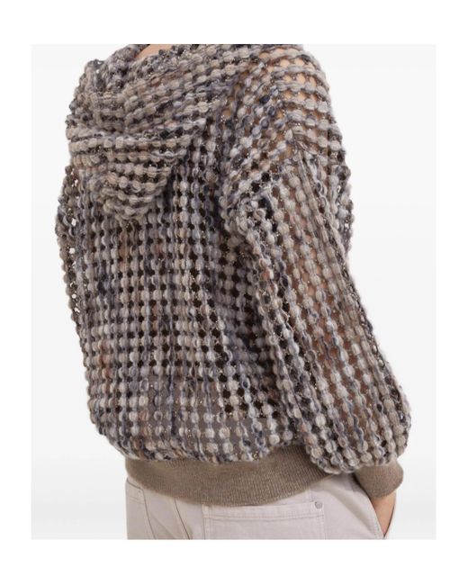 Brunello Cucinelli Brown Balloon Sequin-Embellished Zip-Up Cardigan