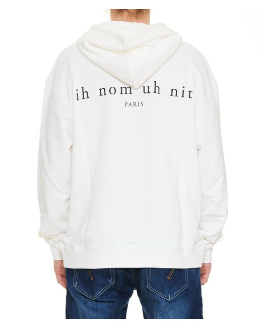 Ih Nom Uh Nit White Graphic Printed Drawstring Hoodie for men