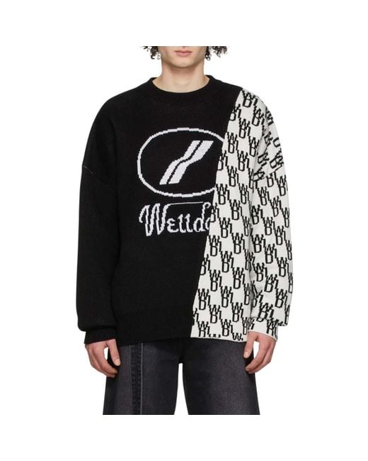 we11done Black Contrast Monogram Jumper for men