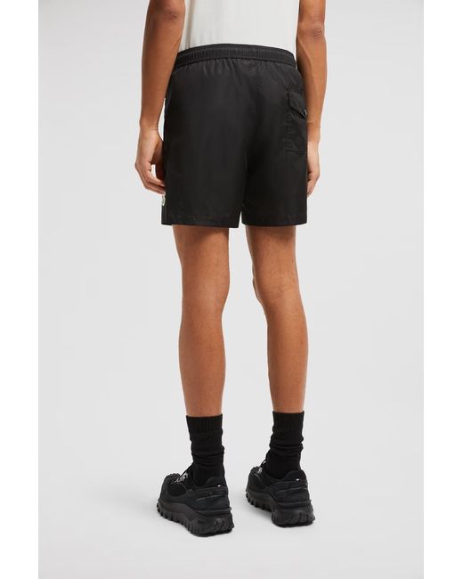 Moncler Black Logo Patch Drawstring Swim Shorts for men