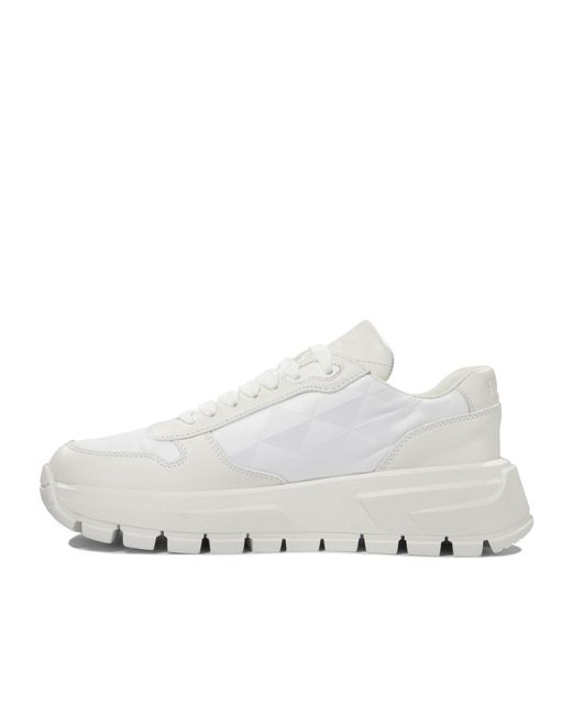 Prada White Triangle-Logo Round-Toe Lace-Up Sneakers