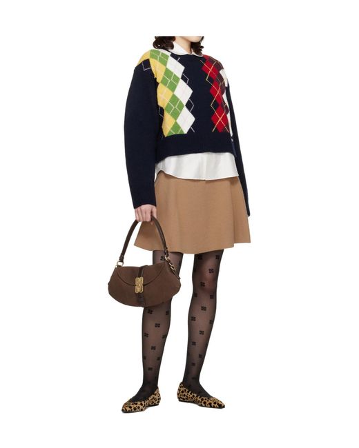 Ganni Blue Wool Blend Diamond Pattern Knit Sweater