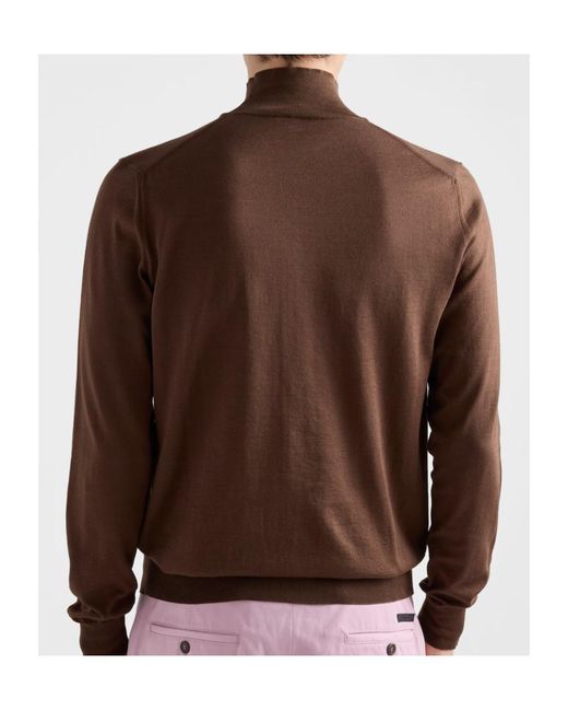 Prada Brown Cotton Mock Turtleneck Sweater for men