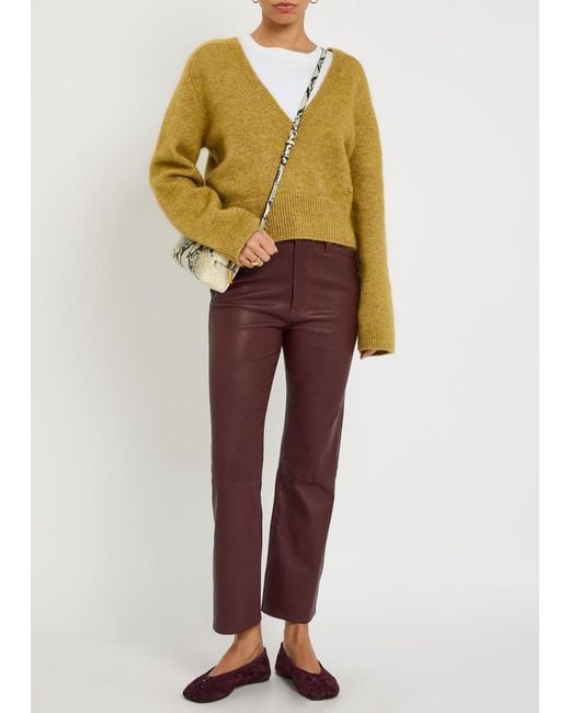 FRAME Brown The Reboot Crop Bootcut Leather Trousers