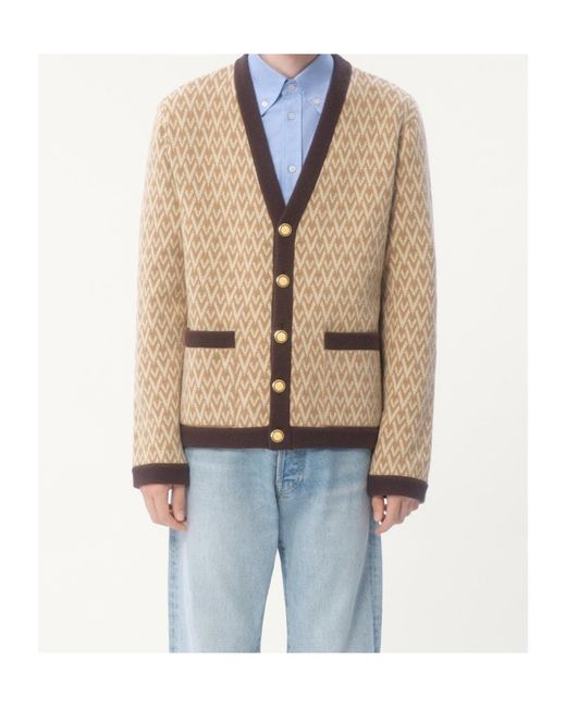 Valentino Natural Toute La V Patterned Straight Hem Cardigan for men