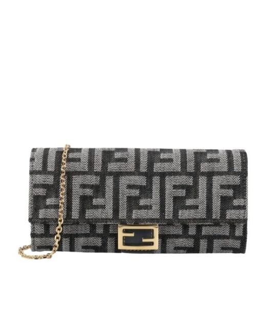 Fendi Gray Baguette Continental Chained Wallet
