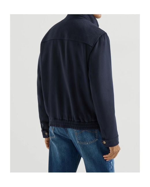 Brunello Cucinelli Blue Stand-Collar Zip Jacket for men
