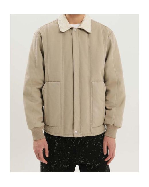 1989 STUDIO Natural Canvas Shearling Collar Quilted Jacket for men