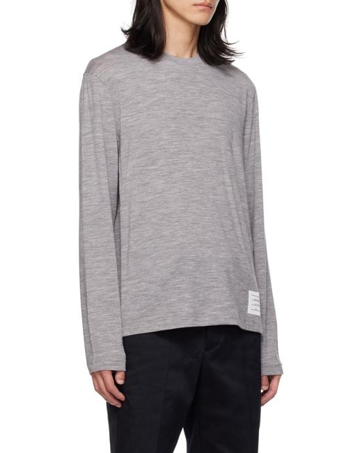 Thom Browne Gray Logo Patch Knitted Crewneck Jumper for men