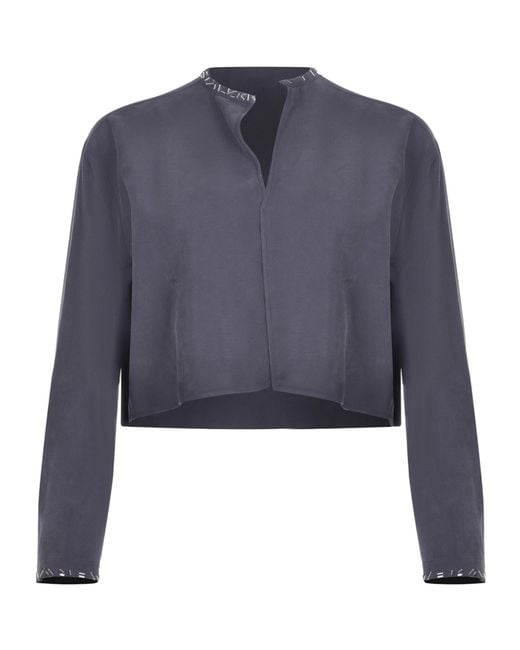 Alysi Blue Cropped Embellished-Trim Top