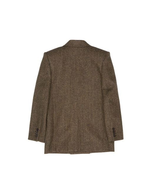 Saint Laurent Brown Double-Breasted Long-Sleeved Jacket