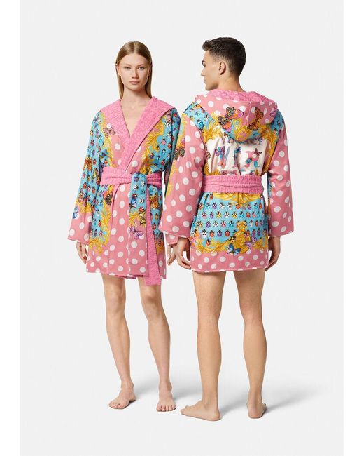 Versace Red Baroque-Printed Belted Bathrobe for men