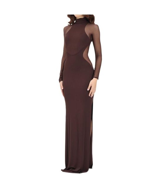 Elisabetta Franchi Purple Sheer Panel Turtleneck Dress