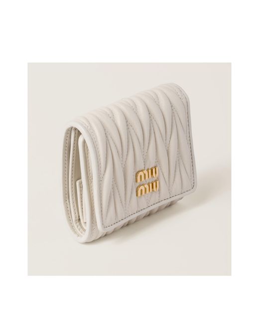 Miu Miu Natural Logo-Lettering Matelassé Leather Wallet