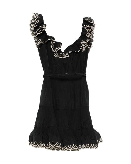 Zimmermann Black Ruffled Trim Tiered Dress