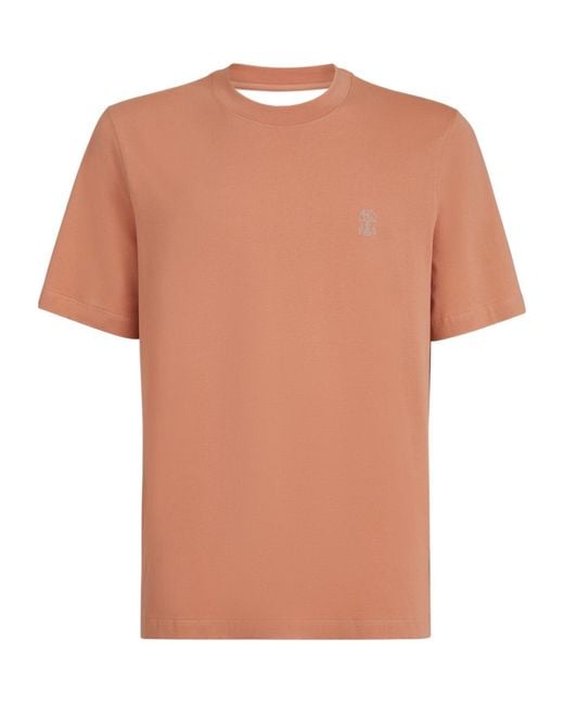 Brunello Cucinelli Multicolor Logo Printed Crewneck T-Shirt for men