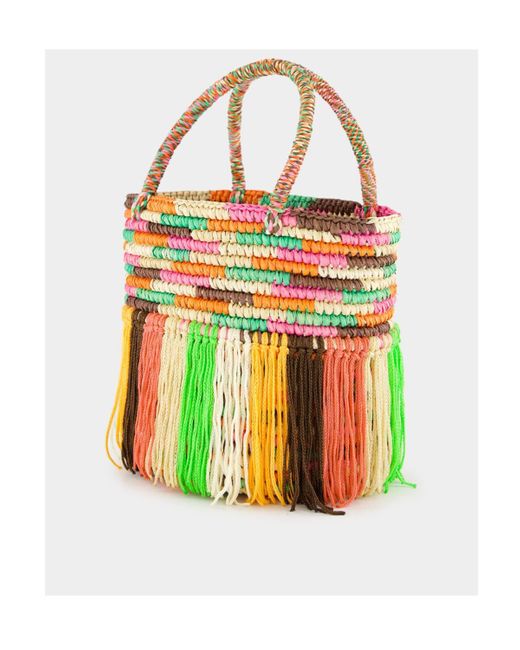 Sensi Studio Multicolor Baby Fringed Woven Tote Bag