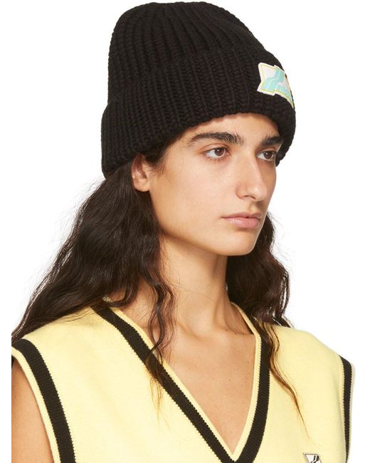 we11done Black Logo Rib Knitted Hat