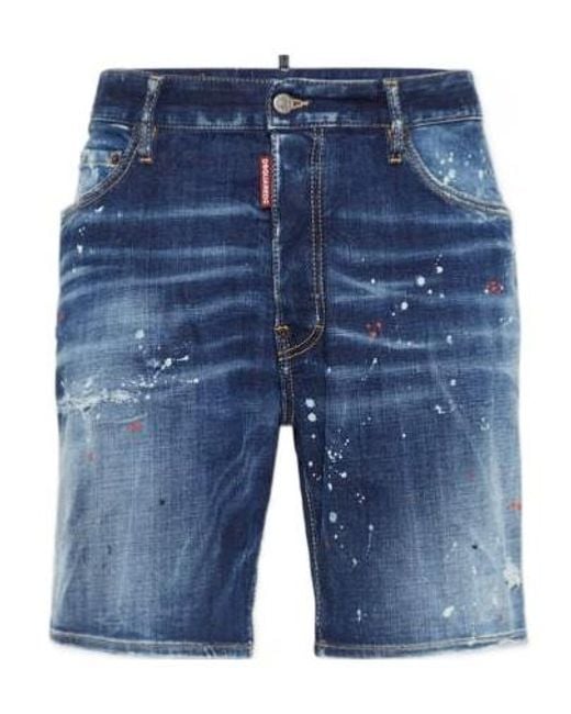 DSquared² Blue Medium Easy Wash Distressed Marine Shorts for men