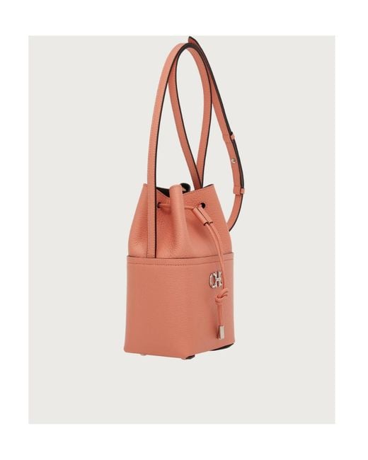 Ferragamo White Ferragamo Gancini Mini Drawstring Bucket Bag