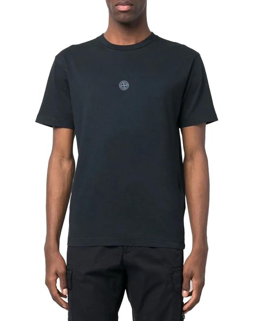 Stone Island Blue Logo-Print Short-Sleeved T-Shirt for men