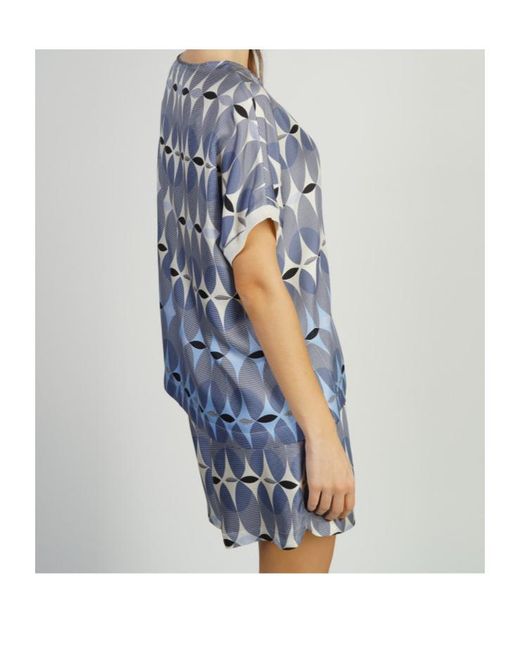 Lorena Antoniazzi Blue Geometric-Print Silk T-Shirt