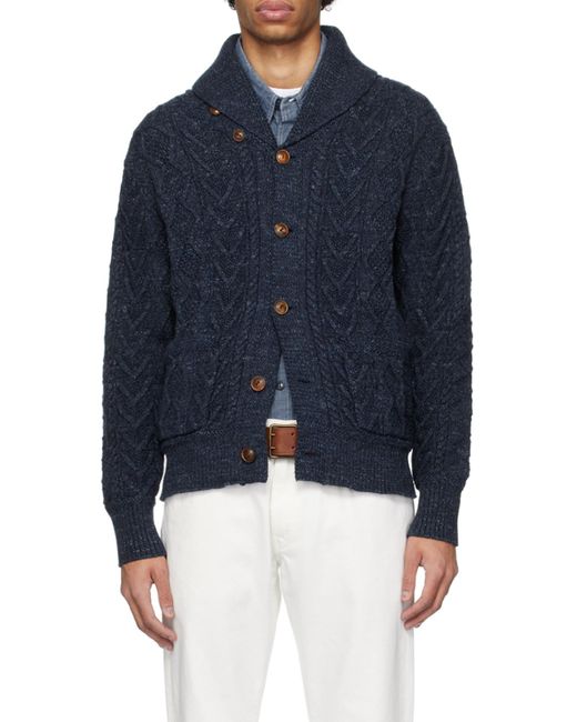 RRL Blue Front Button Cardigan for men