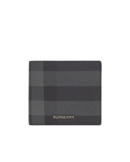 Burberry Gray Check Pattern Bi-Fold Wallet for men